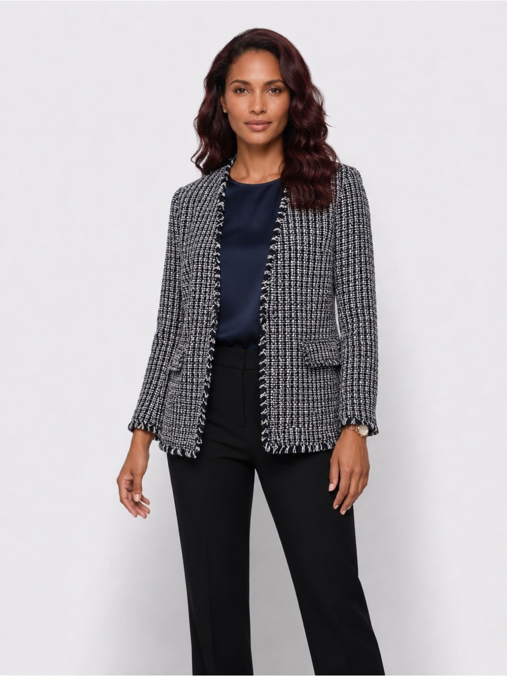 Banana Republic Black & White Tweed Open Front Jacket Size Medium